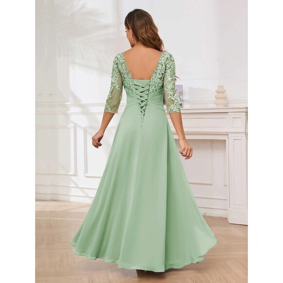 New Mother of the Bride/Groom (12) Dusty Sage Green Lace & Chiffon Ruched Dress - Picture 13 of 13